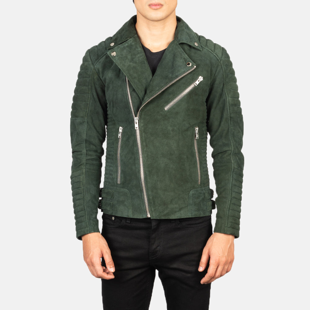 green suede biker
