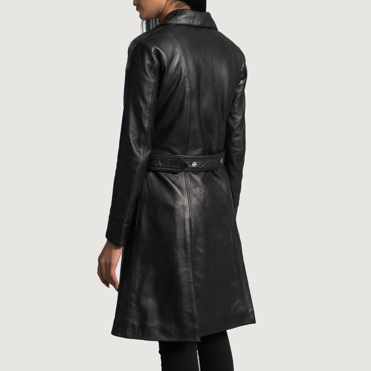Women's Moonlight Black Leather Trench Coat – The Jacket Maker Women's Moonlight Black Leather Trench Coat – The Jacket Maker