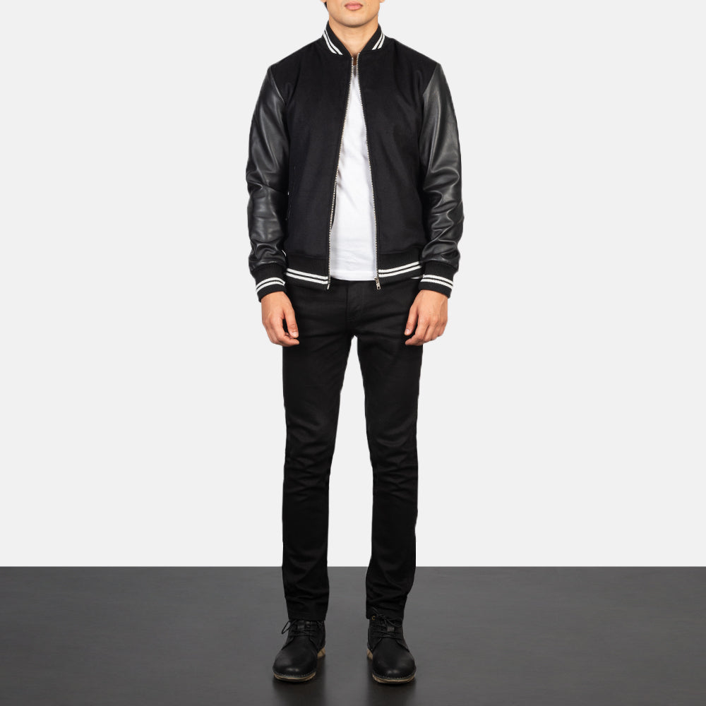 Men's Harrison Black Hybrid Varsity Jacket – The Jacket Maker Men's Harrison Black Hybrid Varsity Jacket – The Jacket Maker