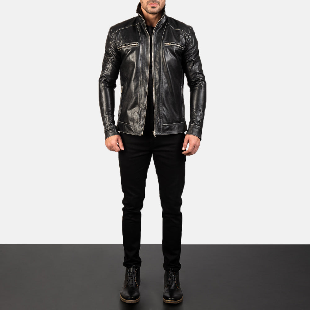Men's Hudson Black Leather Biker Jacket – The Jacket Maker