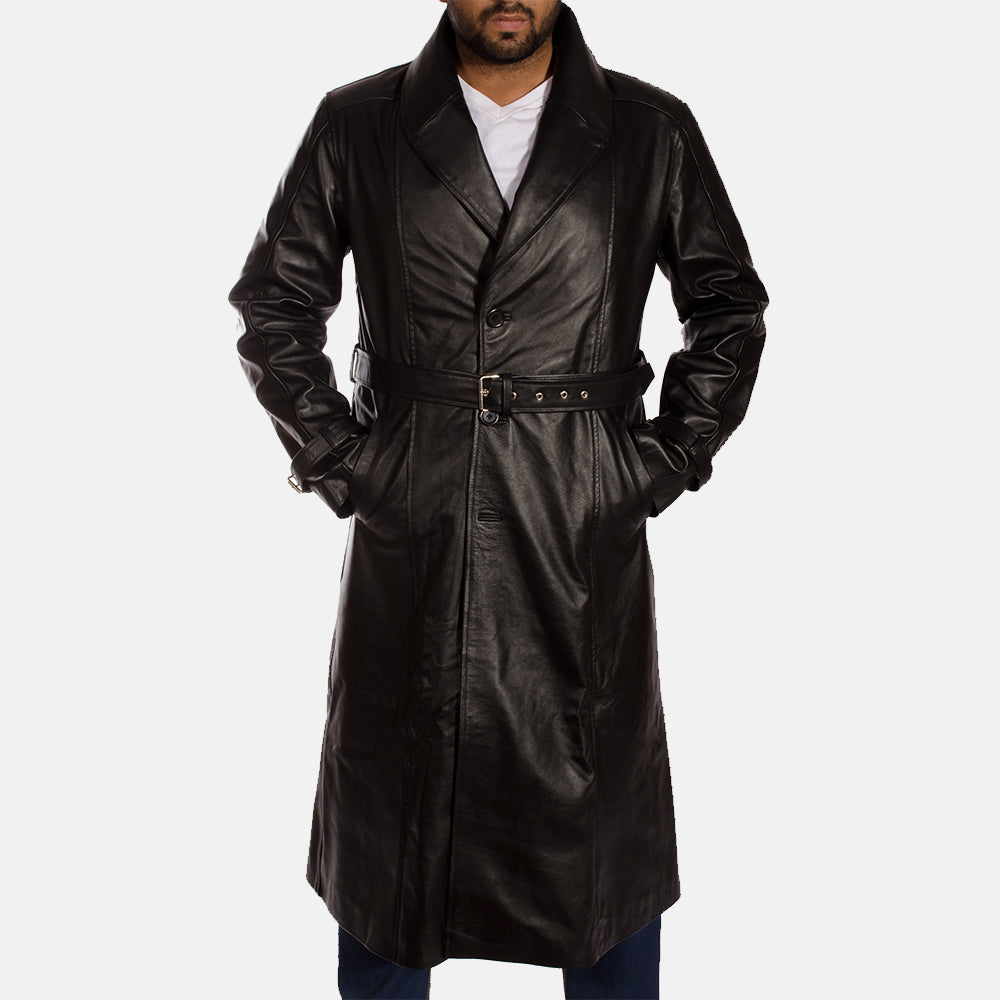 Black trench coat mens leather Clearance