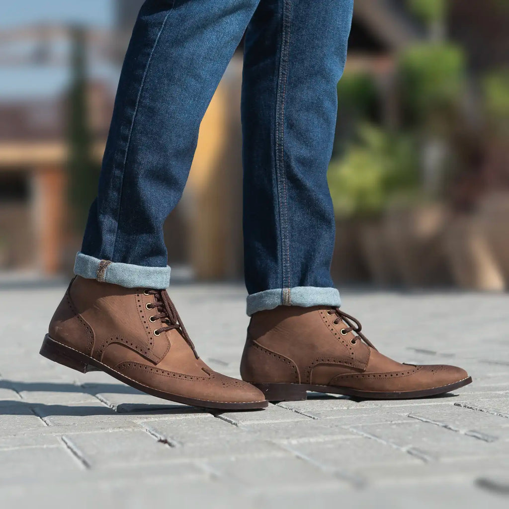 Duster Brogues Derby Maroon Black Leather Boots StudGuard For Men – The ...