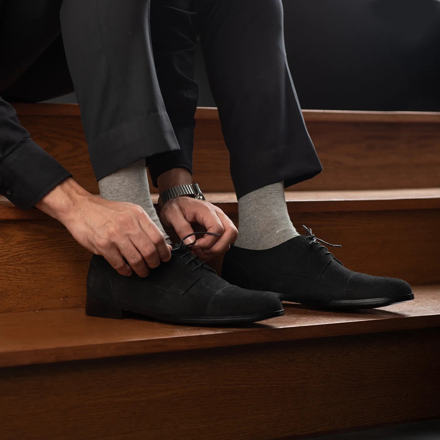Attorney Derby Black Suede Leather Shoes For Men
