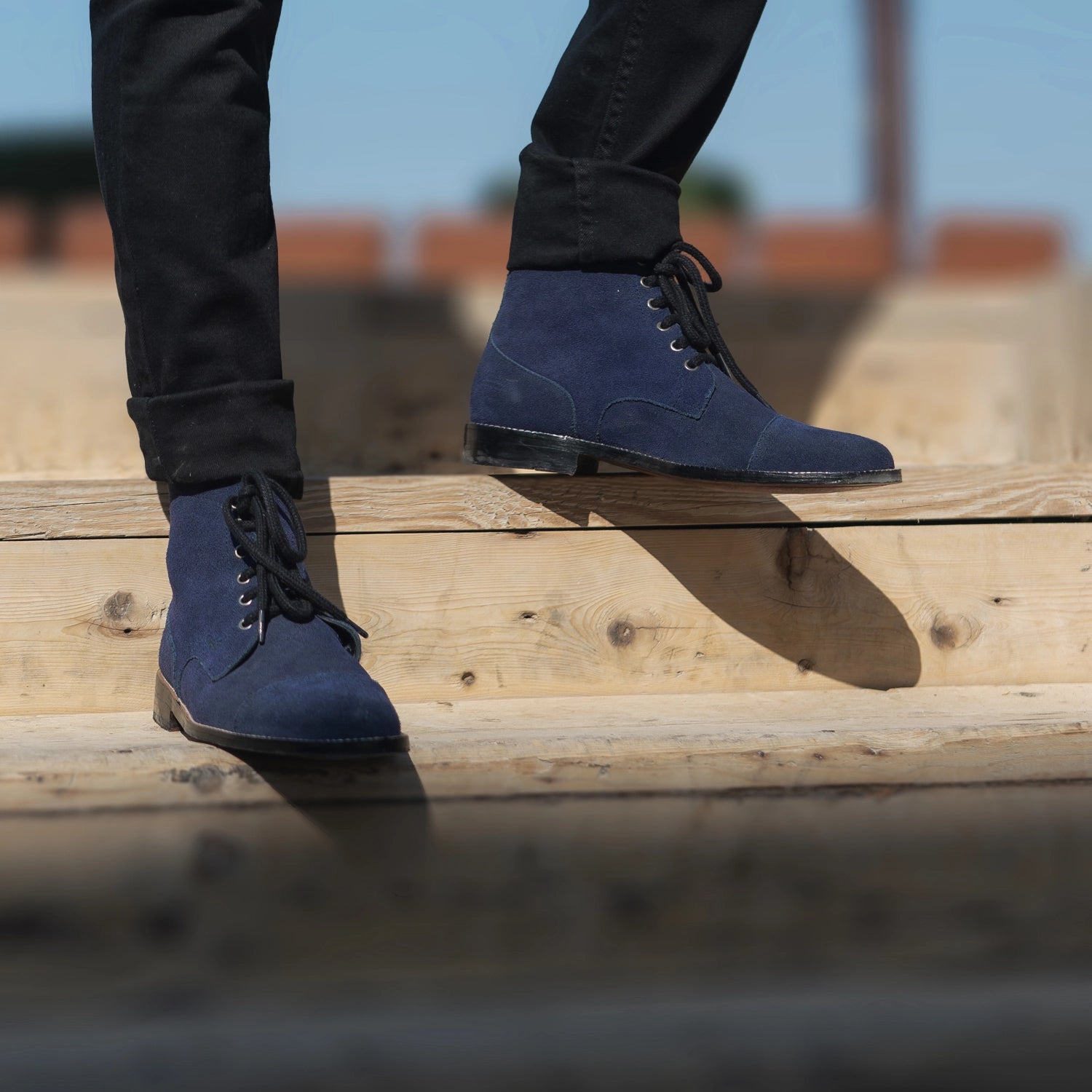 blue dress boots men Handmade Two Tone Ankle Boots Blue Leather and Suede Lace Up Dress Boots For Men
