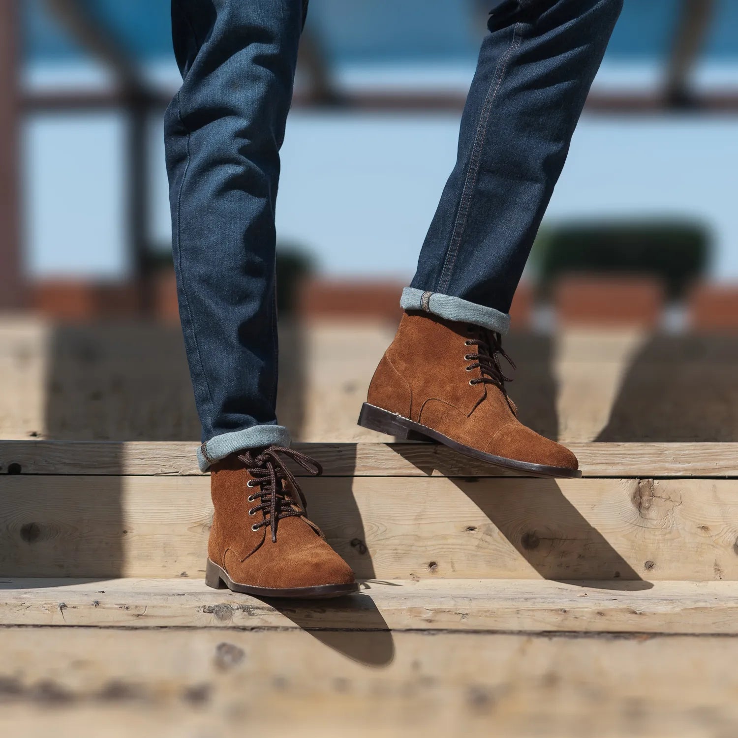 Men's Knight Derby Brown Suede Leather Boots For Men