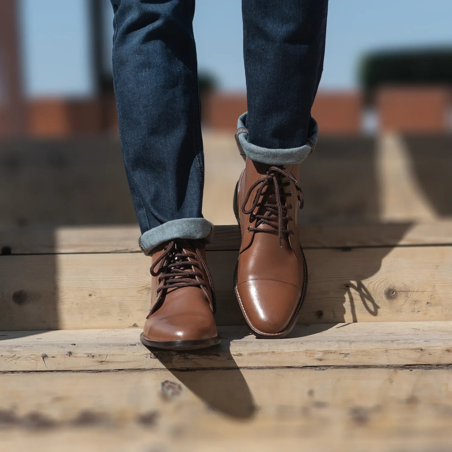 Knight Derby Tan Leather Boots For Men - The Jacket Maker display picture 1