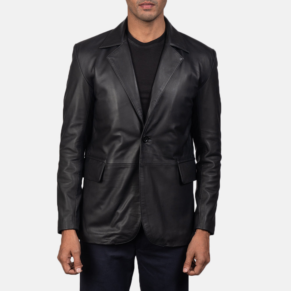 The Jacket Maker Mens Daron Black Leather Blazer The Jacket Maker Mens Daron Black Leather Blazer
