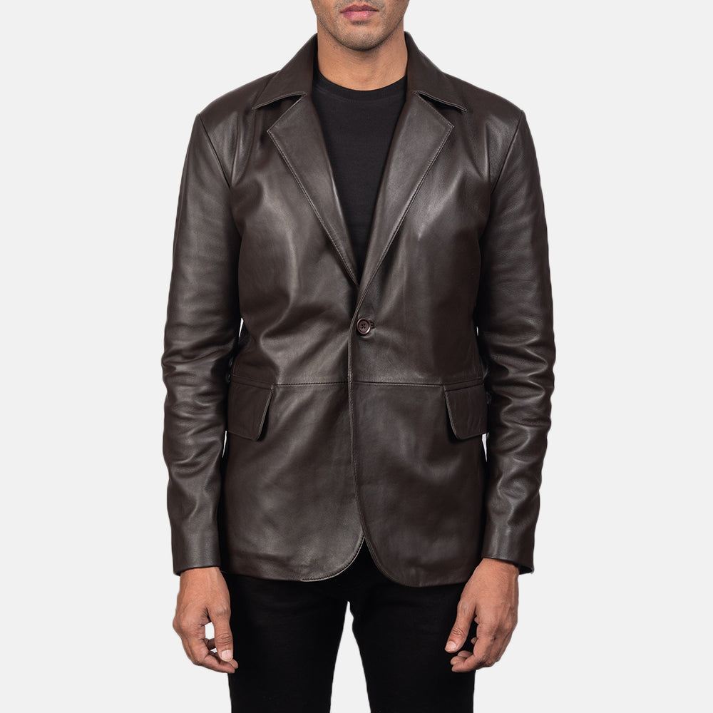 The Jacket Maker Men’s Daron Brown Leather Blazer