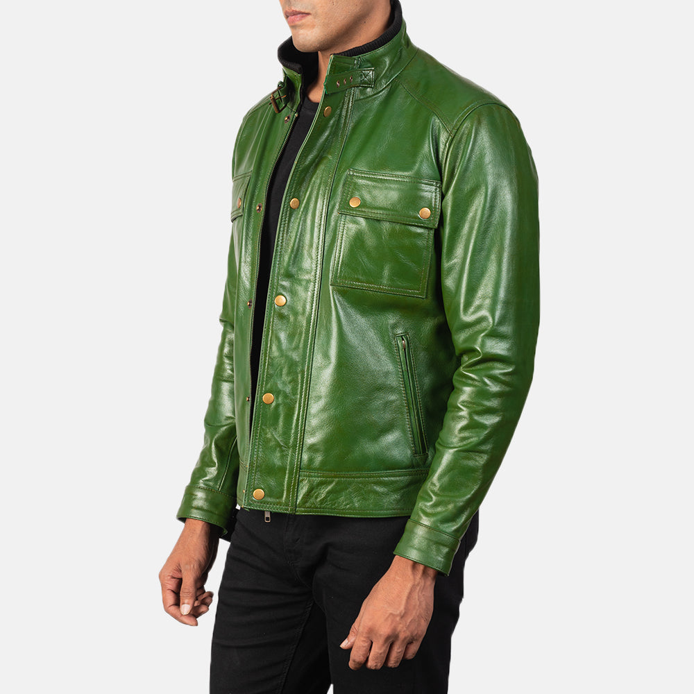 Men's Darren Distressed Green Leather Biker Jacket – The Jacket Maker