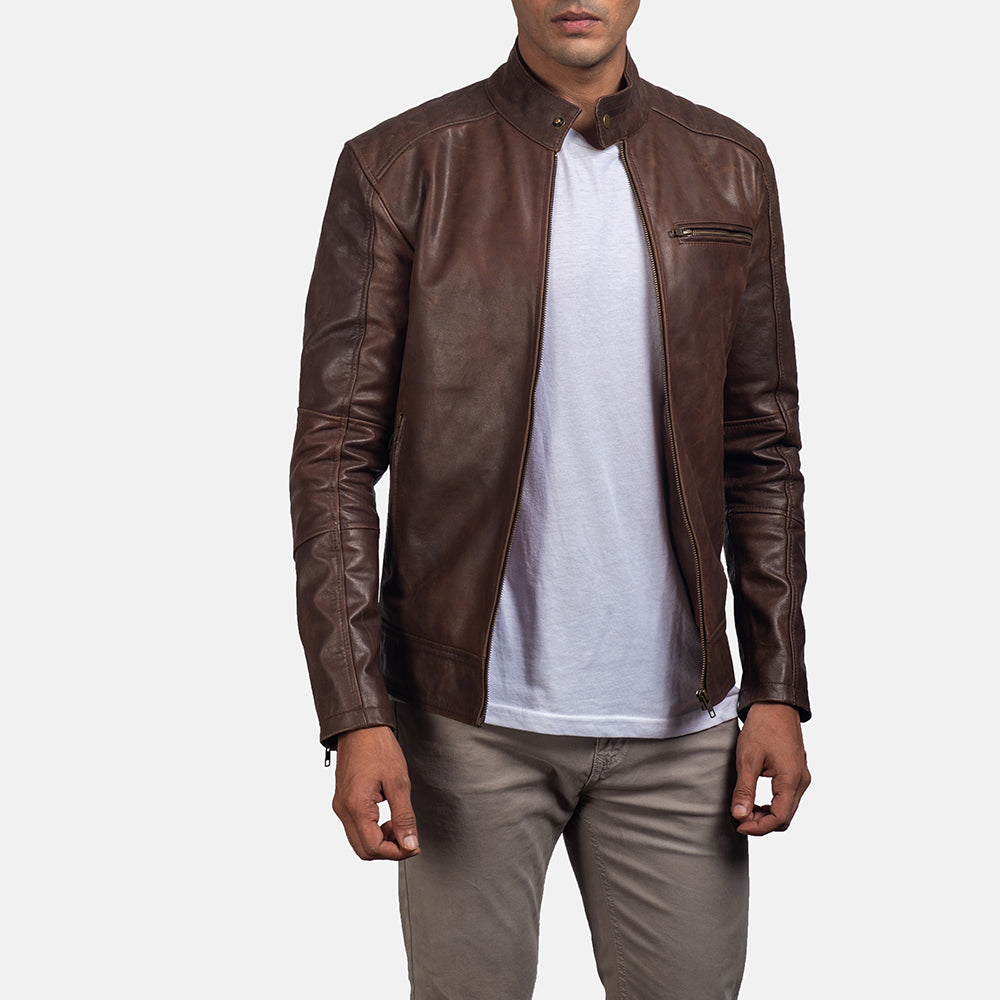 Brown Cafe Racer Leather Jackets for Men - 100% Real Leather