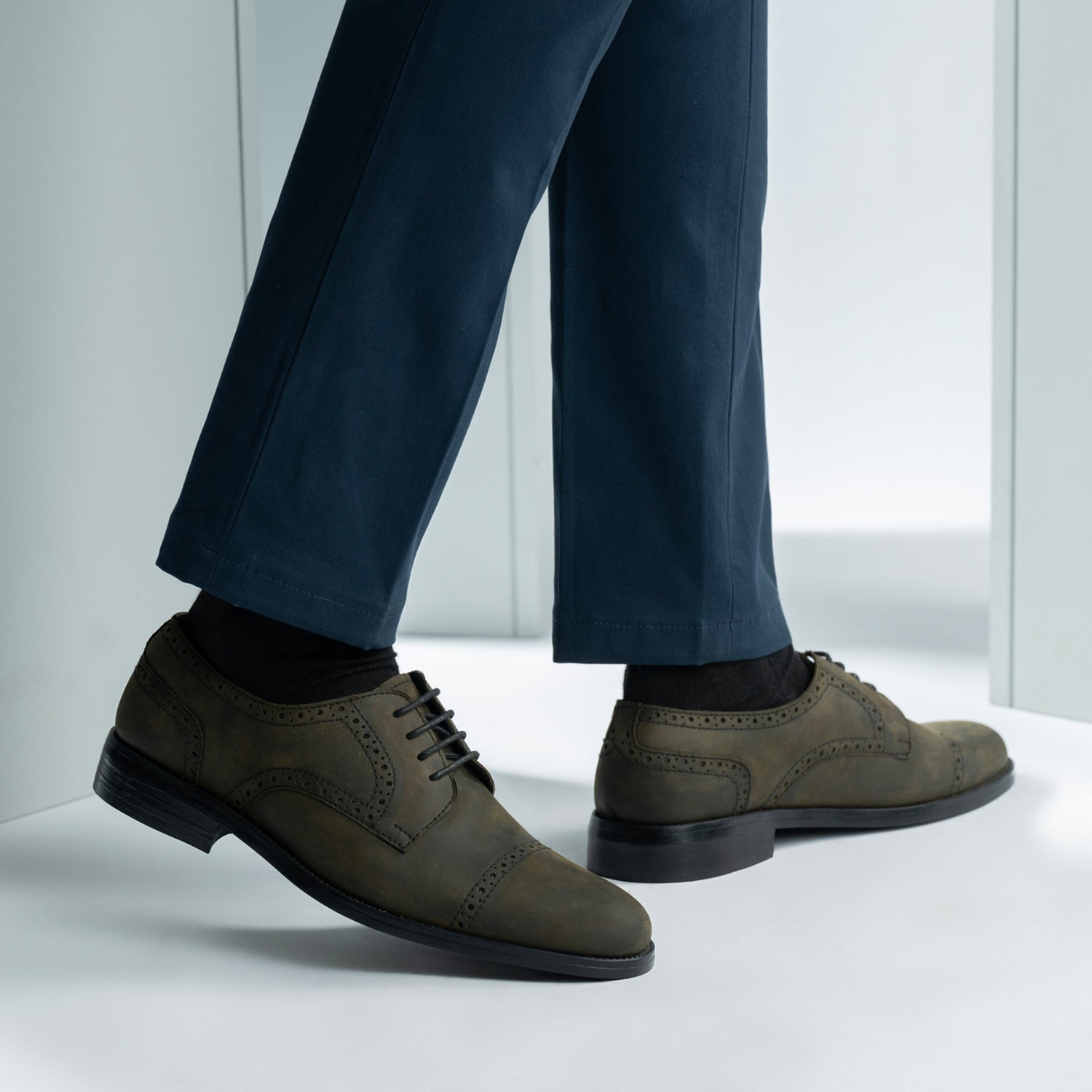 Madden REMPPR Wingtip Boots Size 9.5 Olive Suede Brogue Zip Lace-Up Ankle Boot MADDEN Mens Olive Green Brogue Front Heel Pull-Tab Remppr  main image 3