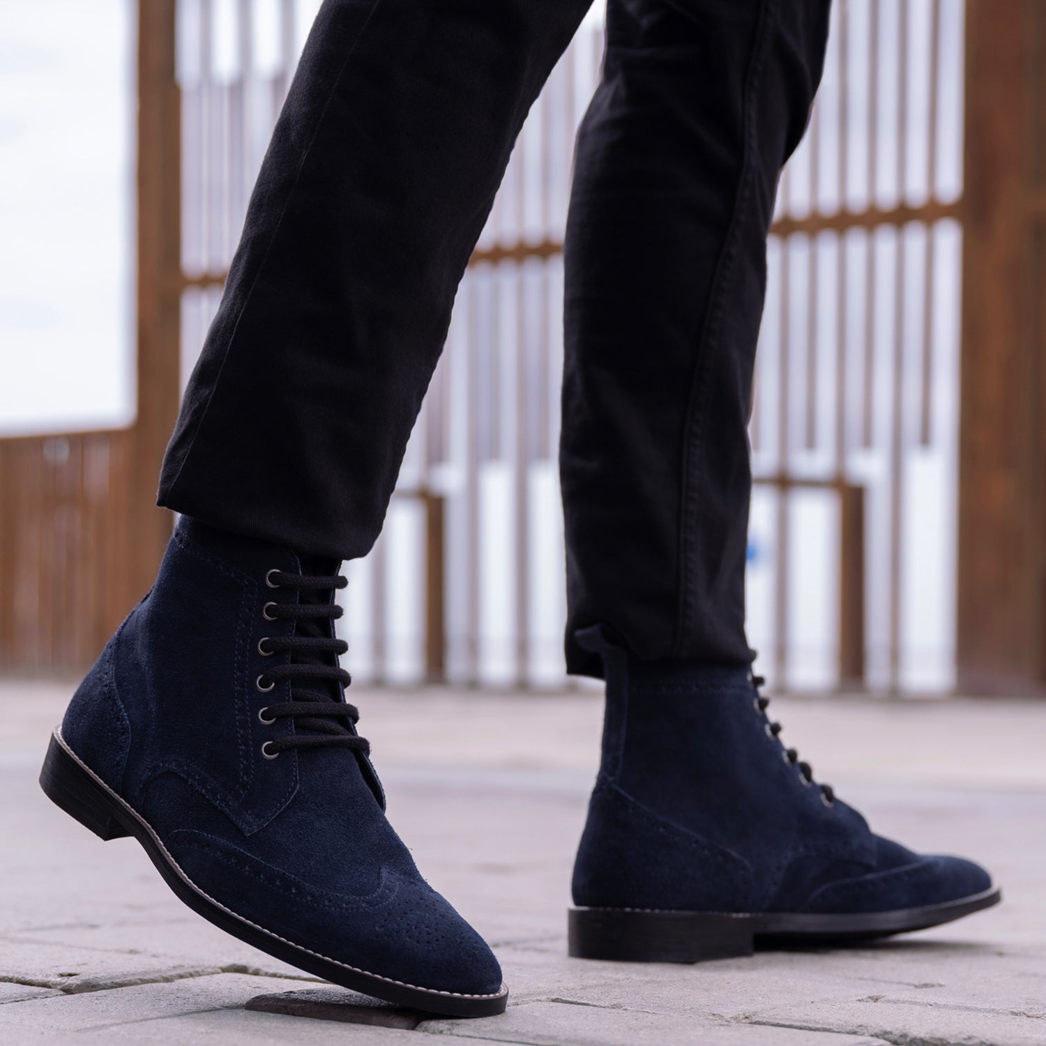 Duster Brogues Blue Suede Leather Boots StudGuard For Men – The Jacket Maker