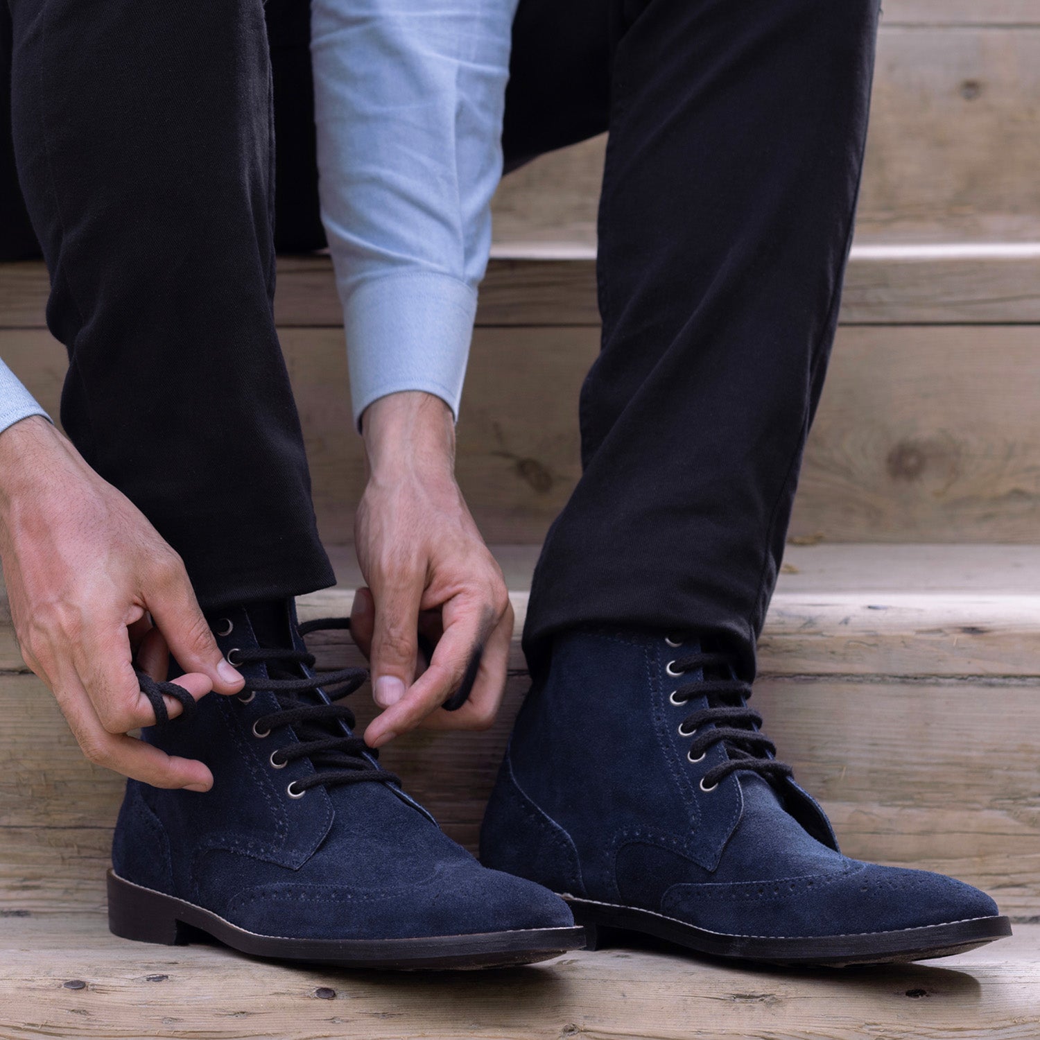 Duster Brogues Blue Suede Leather Boots StudGuard For Men The Jacket Maker Duster Brogues Blue Suede Leather Boots StudGuard For Men The Jacket Maker