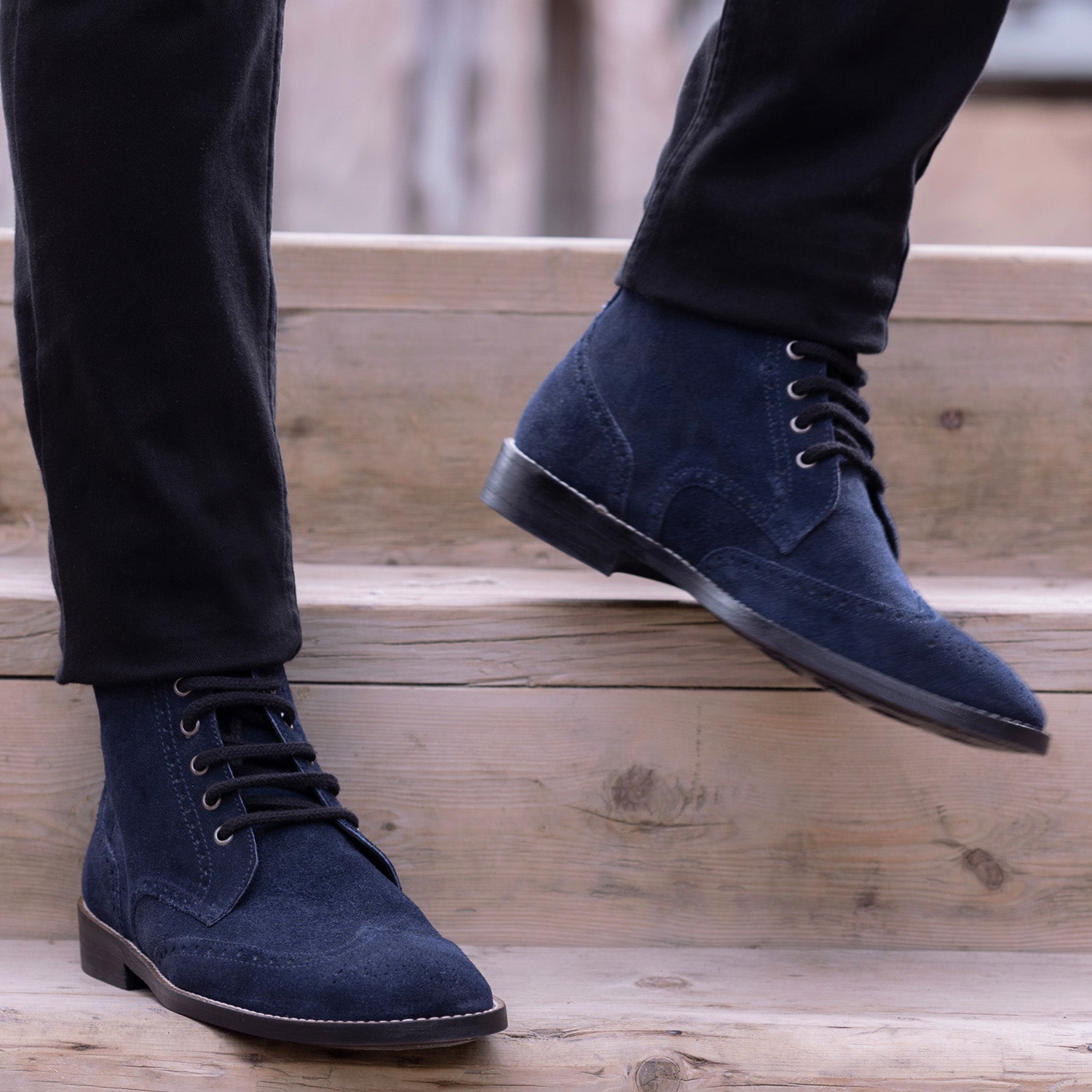 Duster Brogues Blue Suede Leather Boots