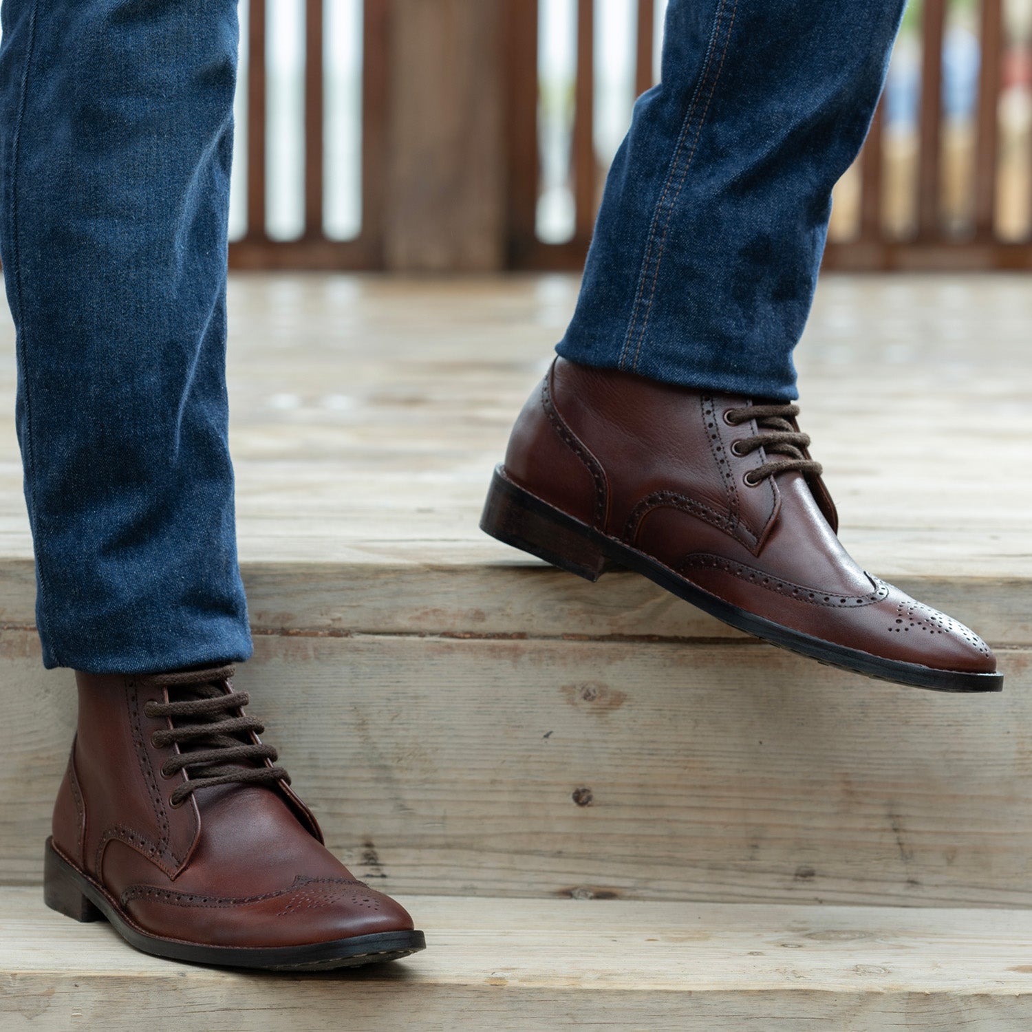 Duster Brogues Derby Brown Burnished Leather Boots StudGuard For