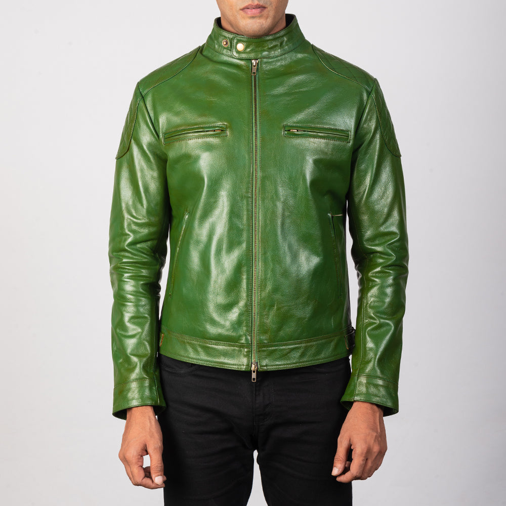 Men's Gatsby Quilted Green Leather Biker Jacket – The Jacket Maker