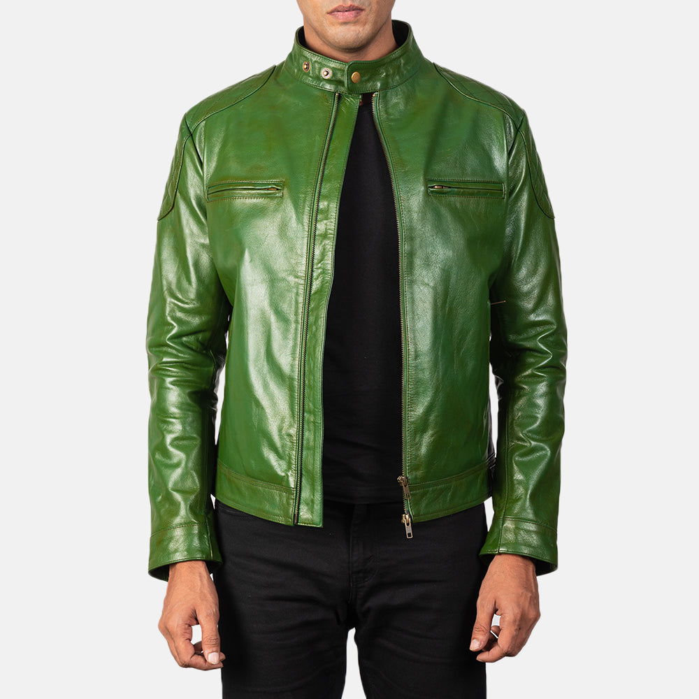 Men's Gatsby Quilted Green Leather Biker Jacket – The Jacket Maker