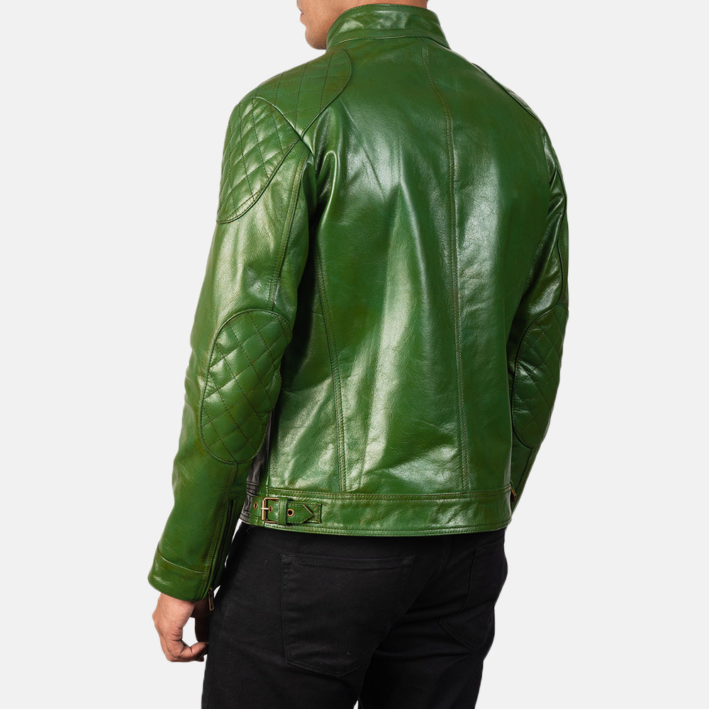 Men's Gatsby Quilted Green Leather Biker Jacket – The Jacket Maker
