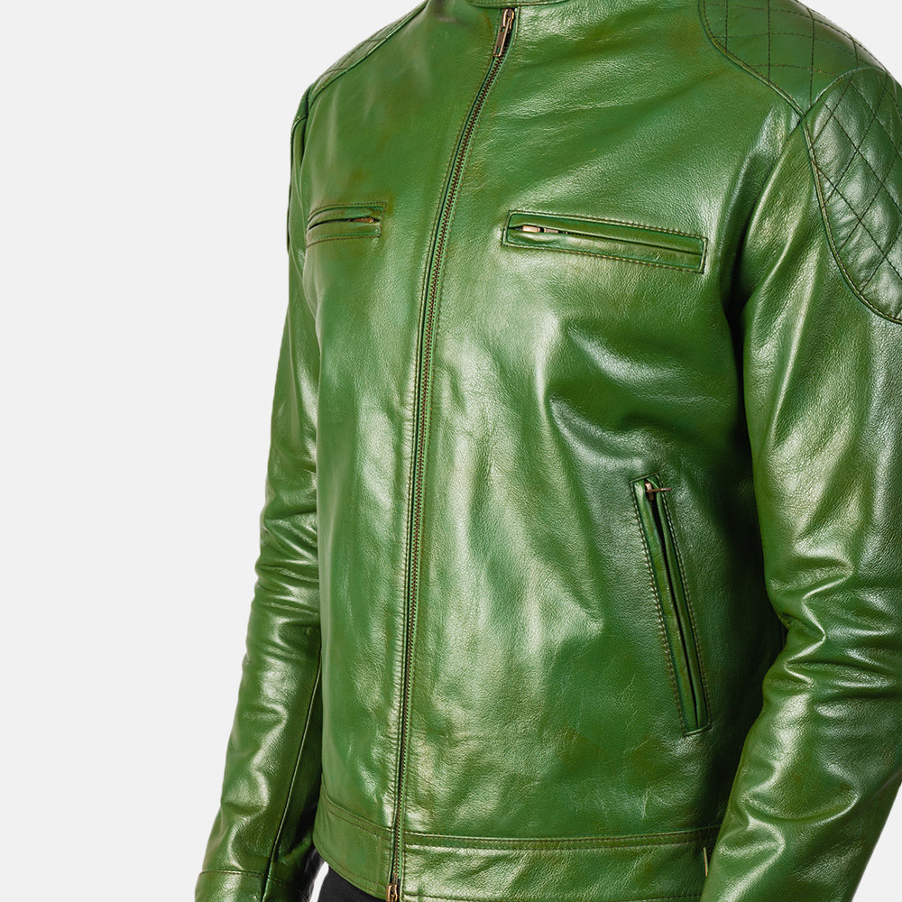 Men's Gatsby Quilted Green Leather Biker Jacket – The Jacket Maker