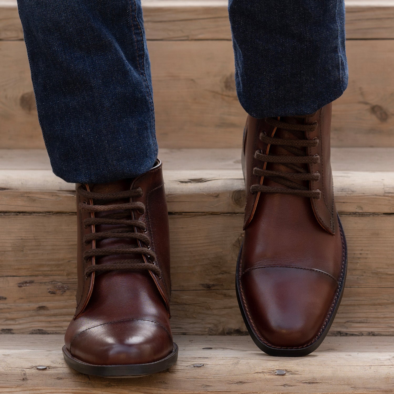 Knight Derby Burnished Brown Leather Boots StudGuard For Men  display picture 3