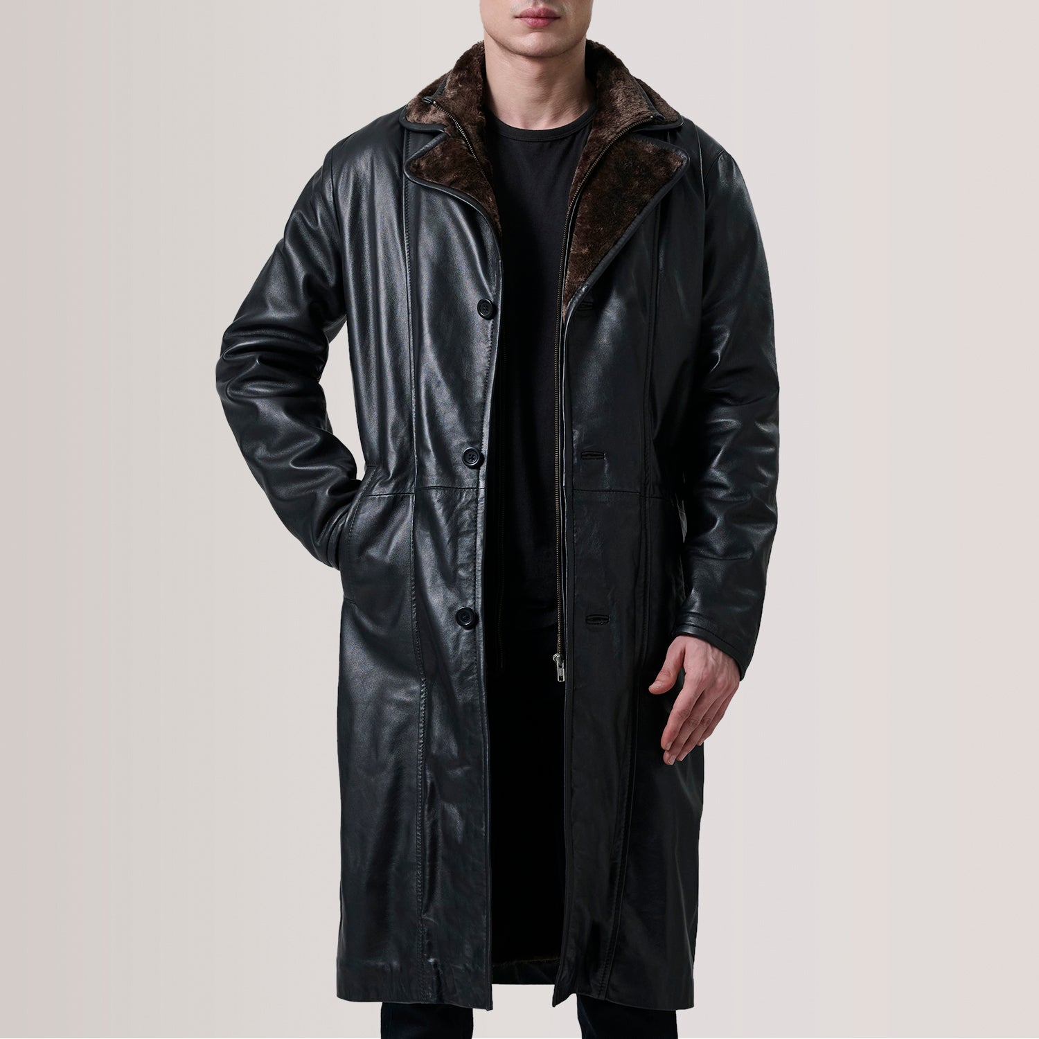 leather dress coat mens The Jacket Maker Men’s Cai Black Shearling For Men Sleeve Lining Primary colour:Off White occasion jewelry Lakshmi Long Sleeve Open