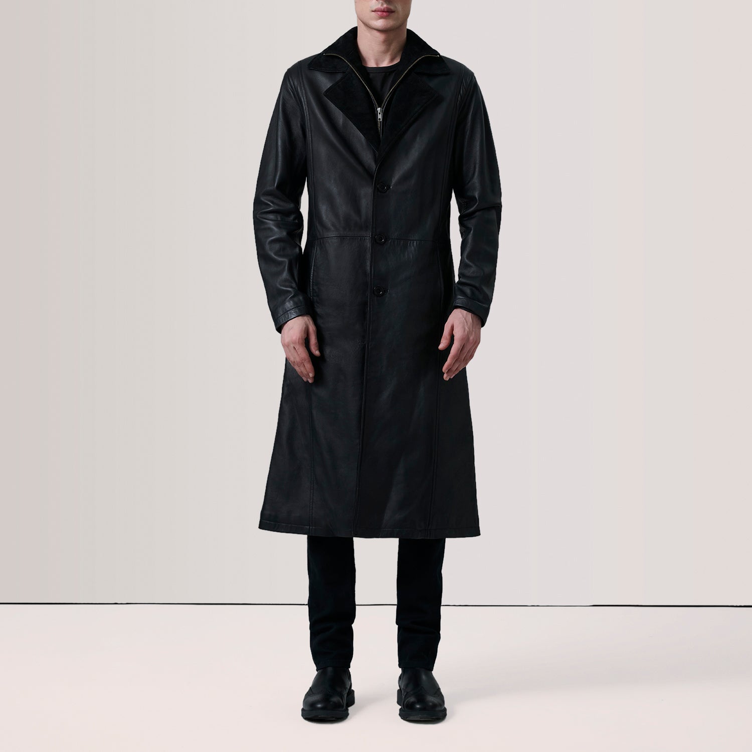 Charlton Black Leather Single Breasted Coat For Men -The Jacket
