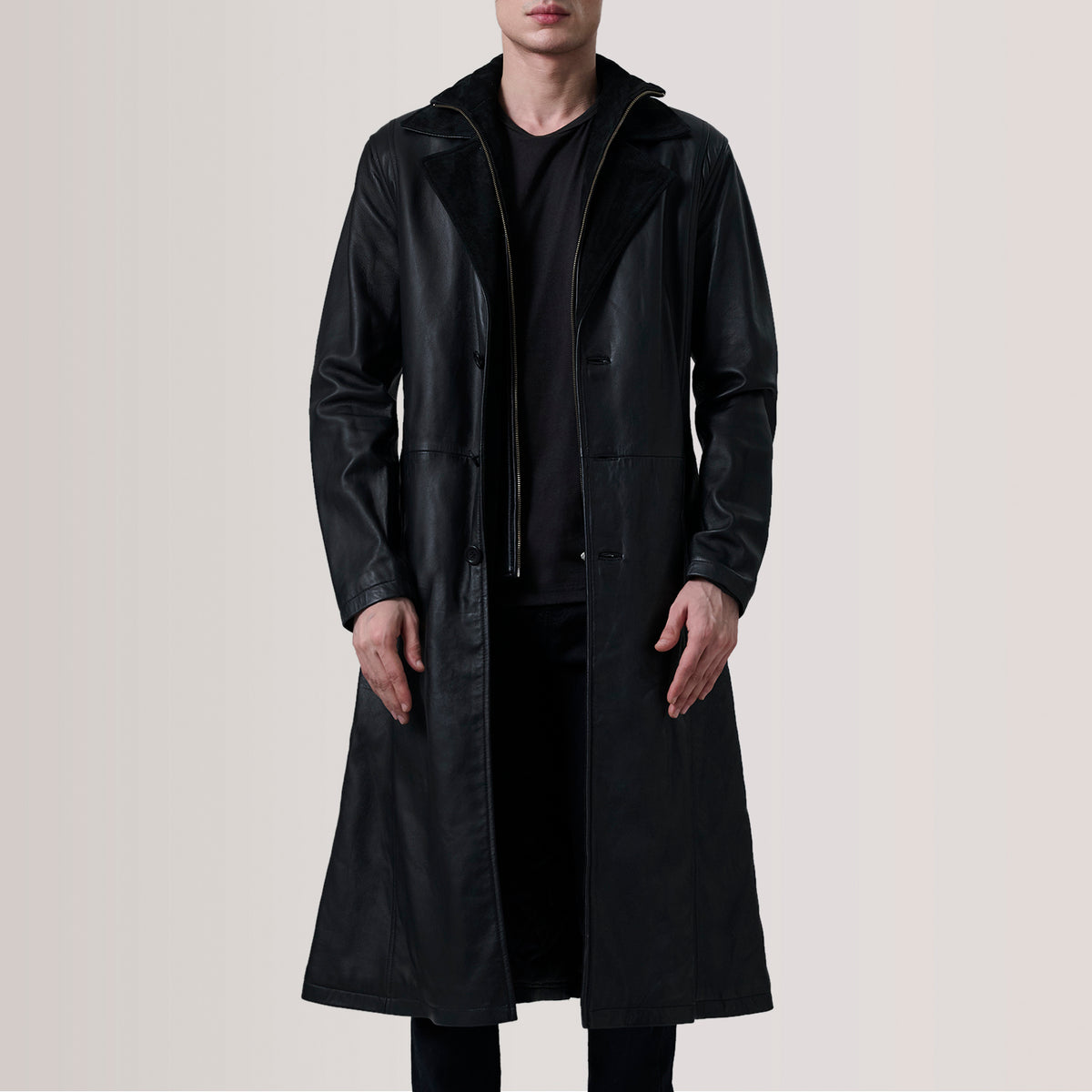 Charlton Black Leather Single Breasted Coat For Men -The Jacket