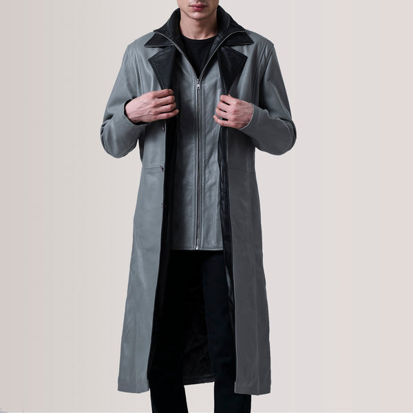 新品未使用　OVERCOAT Mods Coat Charlton Grey Leather Single Breasted Coat For Men -The Jacket