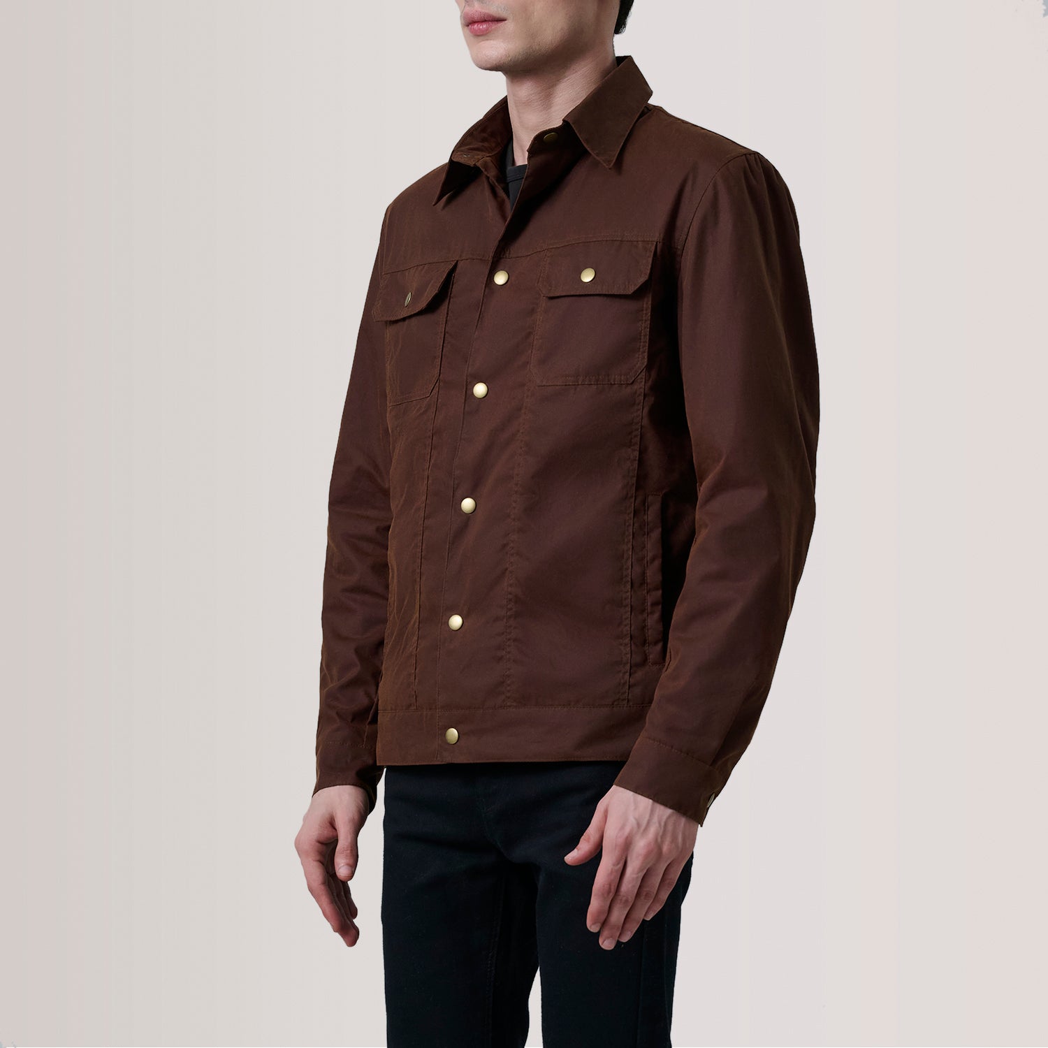 Colberto Brown Waxed Canvas Trucker Jacket For Men -The Jacket Maker ...