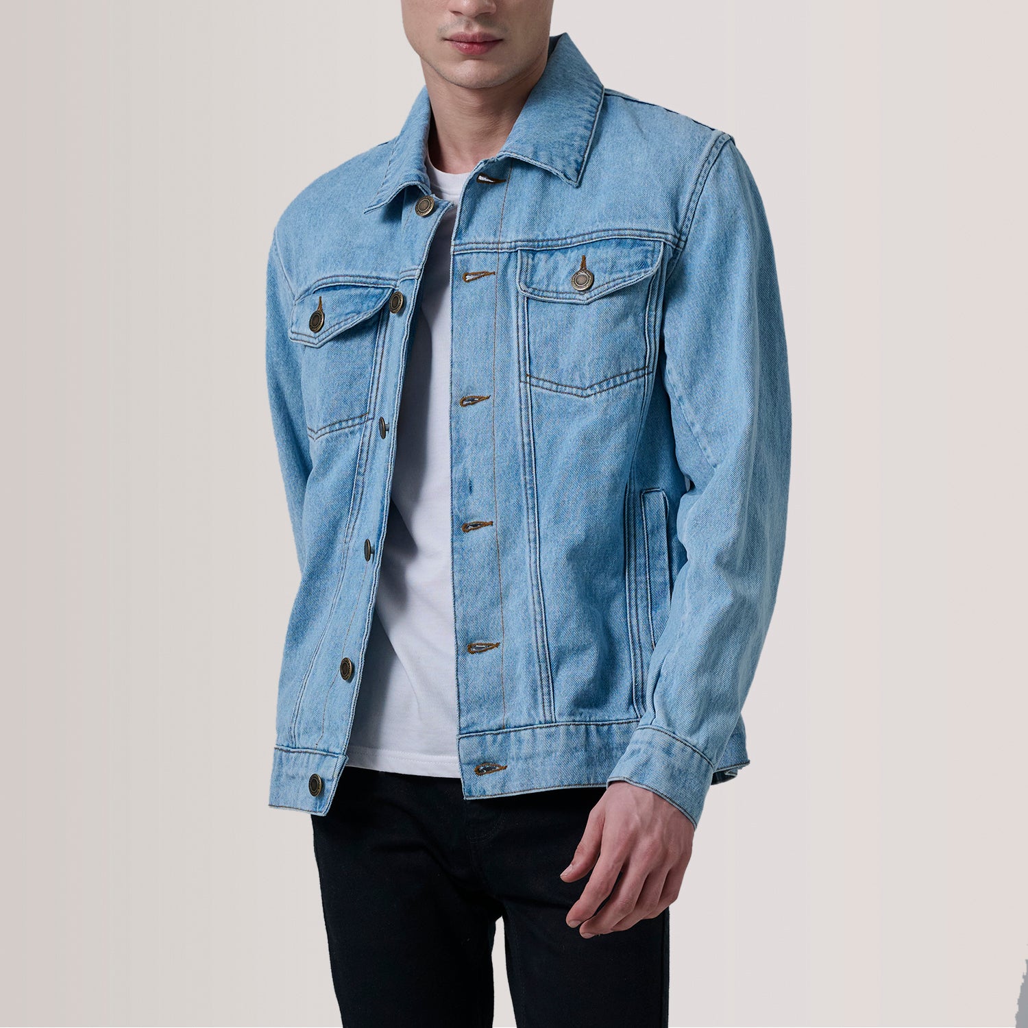 The Jacket Maker Men’s Conard Light Blue Denim Trucker Jacket For Men