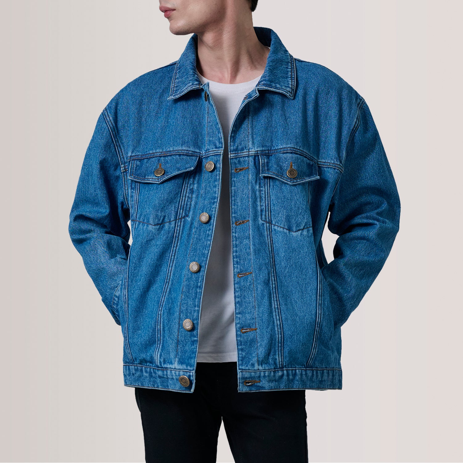 Eddie Dark Blue Oversized Denim Trucker Jacket For Men -The Jacket