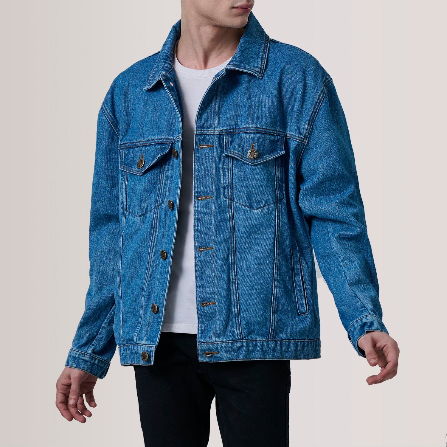 Eddie Dark Blue Oversized Denim Trucker Jacket For Men -The Jacket