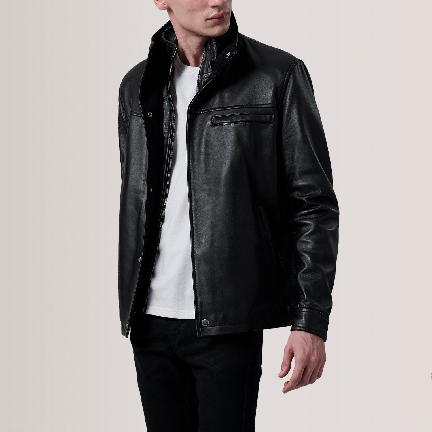 SUAVELE【LEATHER JACKET】【レザージャケット】black Sean Black Leather Classic Jacket For Men -The Jacket Maker United