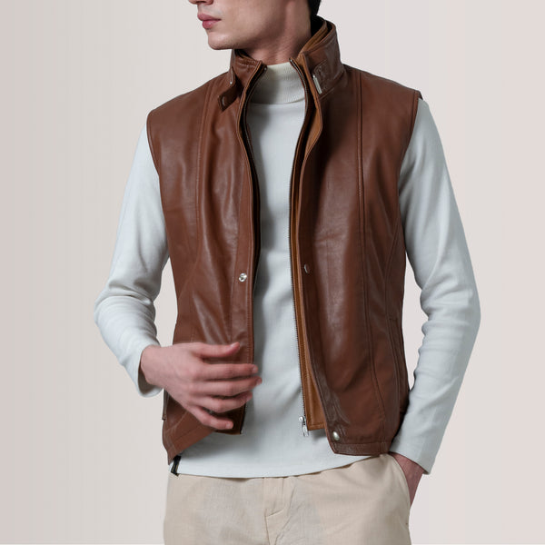 美品2点 ジュンハシ CLASSIC JACKET & CLASSIC VESt Zane Waxed Brown Leather Vest For Men -The Jacket Maker United States