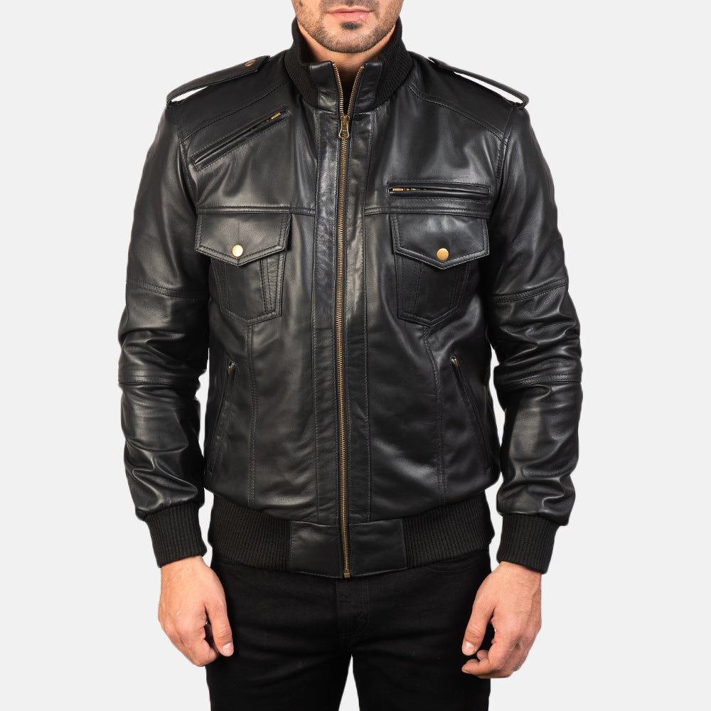 ジャケット・アウター TYPE SHADE G2B BOMBER LEATHER JACKET Men_s_Agent_Shadow_Black_Leath