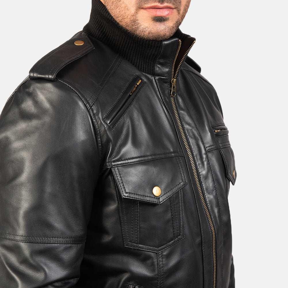Men's Agent Shadow Black Leather Bomber Jacket – The Jacket Maker