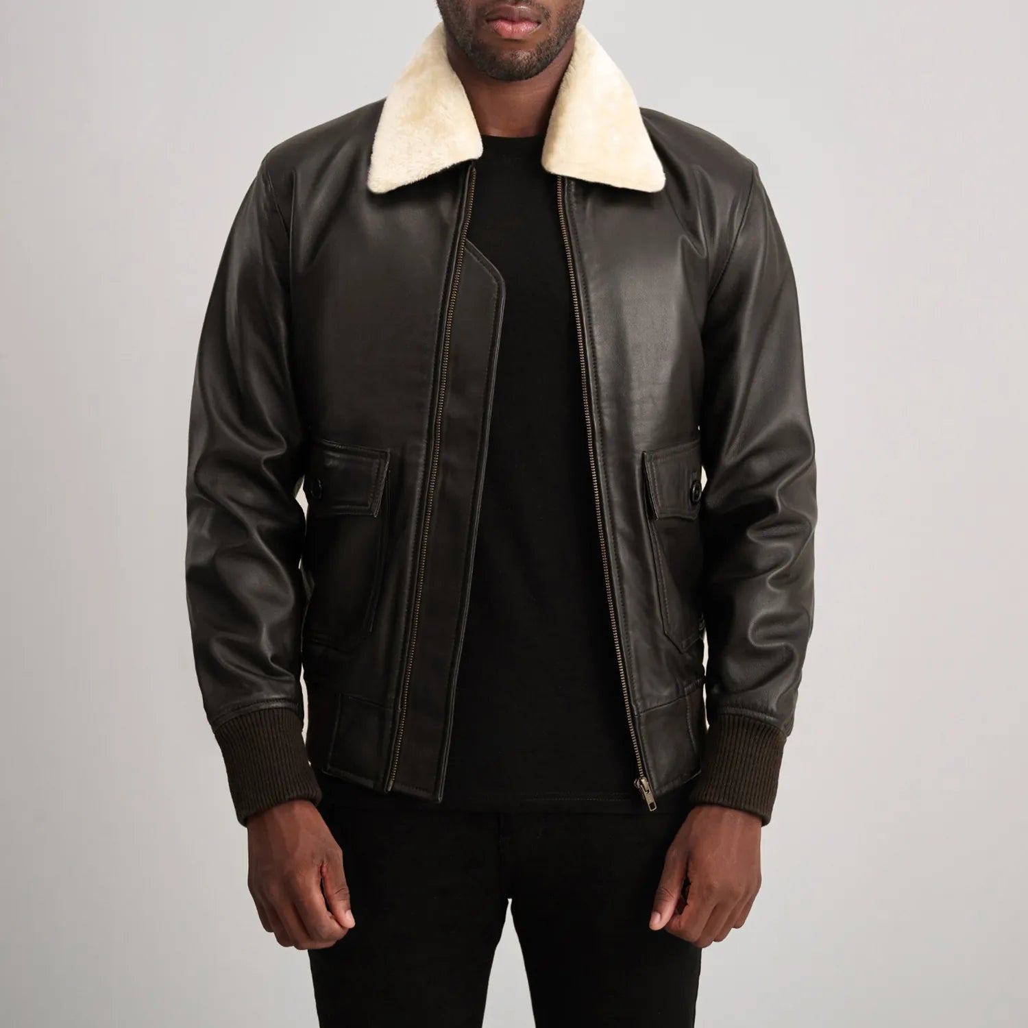 Airin G-1 Brown & Cream Leather Bomber Jacket - The Jacket Maker