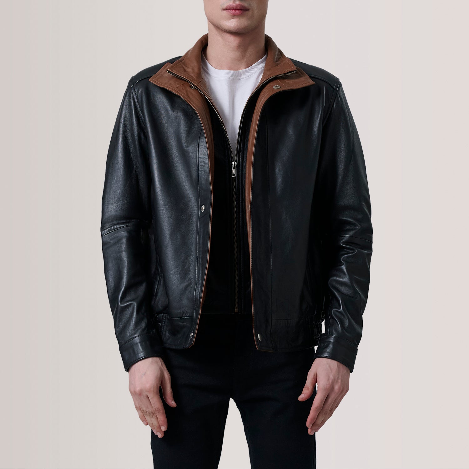 Alfred Black Leather Bomber Jacket For Men -The Jacket Maker