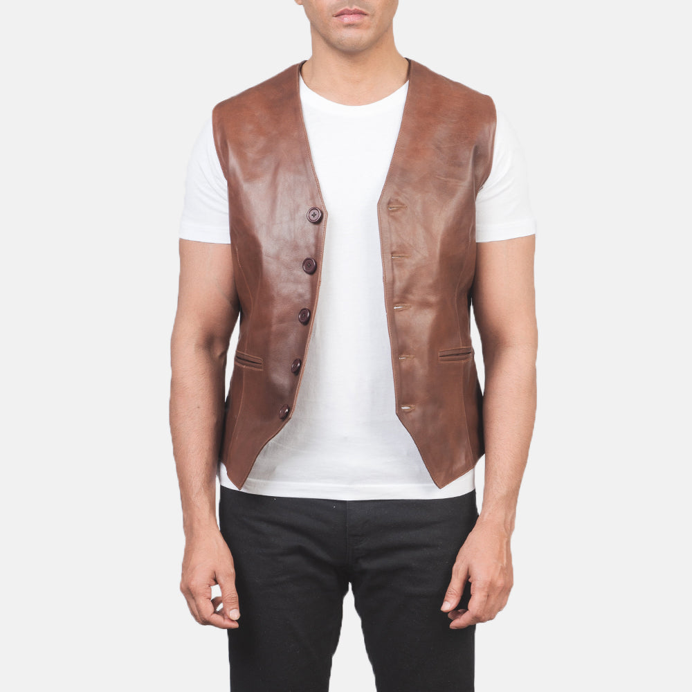 Men's Auden Brown Leather Vest – The Jacket Maker