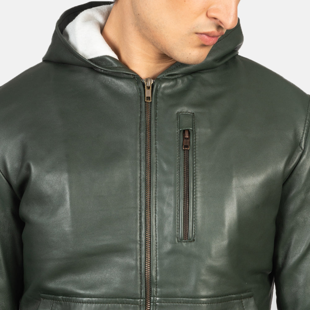 Men's Baston Green Hooded Leather Bomber Jacket – The Jacket Maker