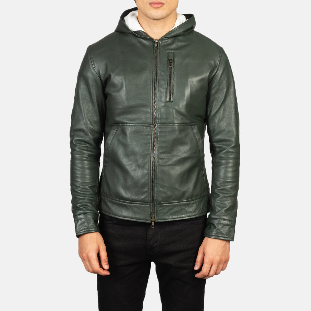 Men's Baston Green Hooded Leather Bomber Jacket – The Jacket Maker