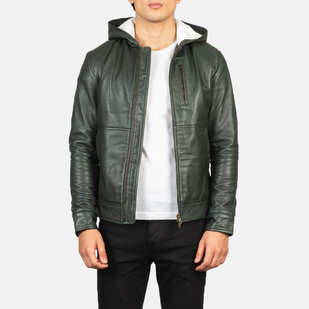 Men's Baston Green Hooded Leather Bomber Jacket – The Jacket Maker