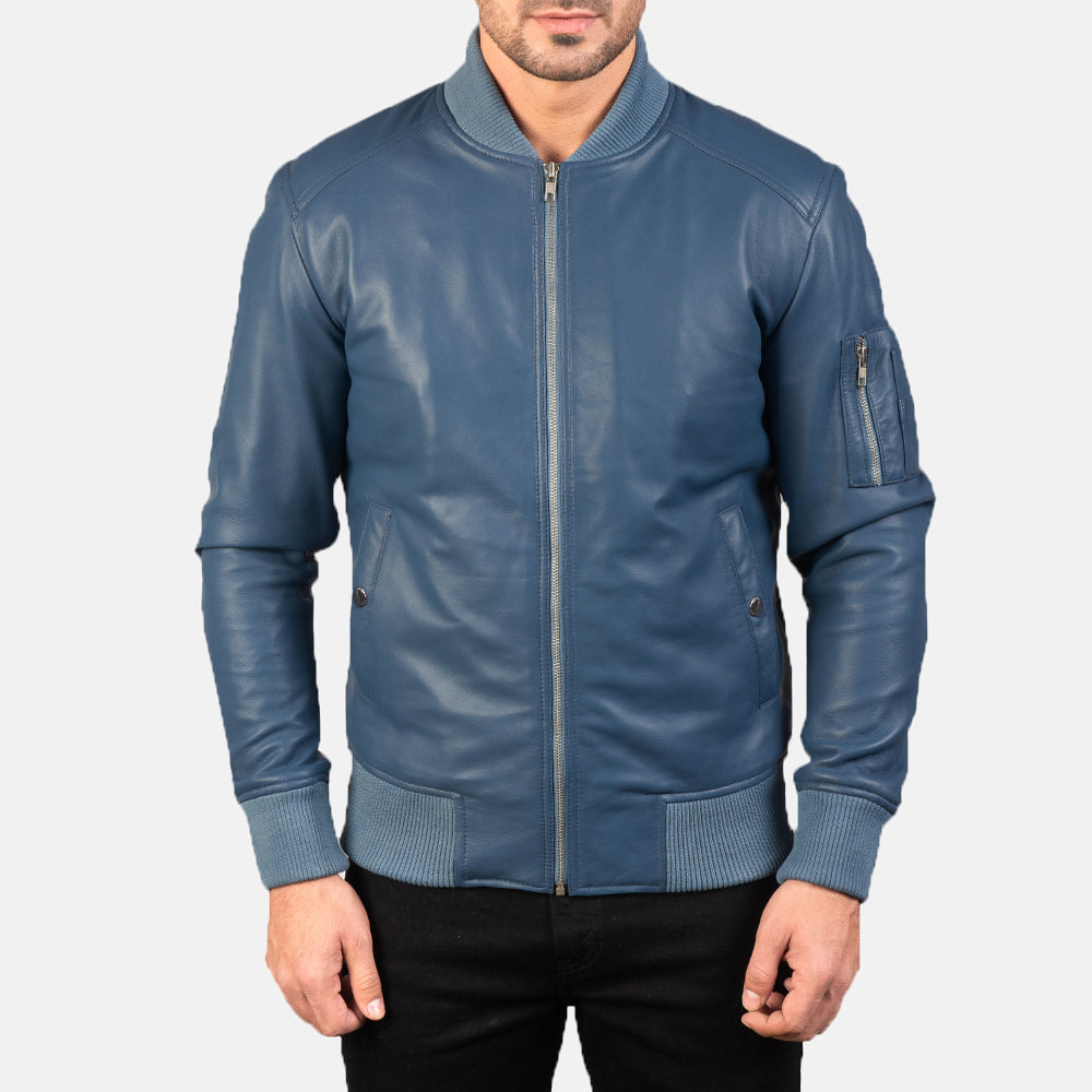 Men's Bomia Ma-1 Blue Leather Bomber Jacket – The Jacket Maker