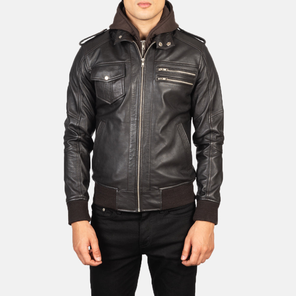 【BALR.】2way HOODED LEATHER BOMBER JACKET Men's Bravado Brown Hooded Leather Bomber Jacket – The Jacket Maker