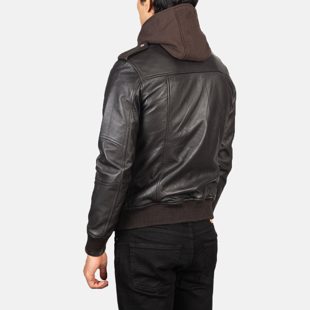Men's Bravado Brown Hooded Leather Bomber Jacket – The Jacket Maker