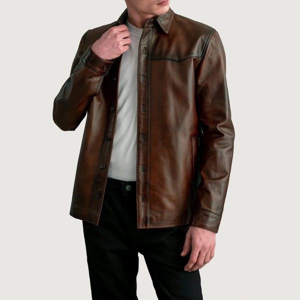 新品未使用　ohtoro Leather Shirt Jacket brown Brown Vegan Leather Shirt Jacket Online Shopping | OXXOSHOP
