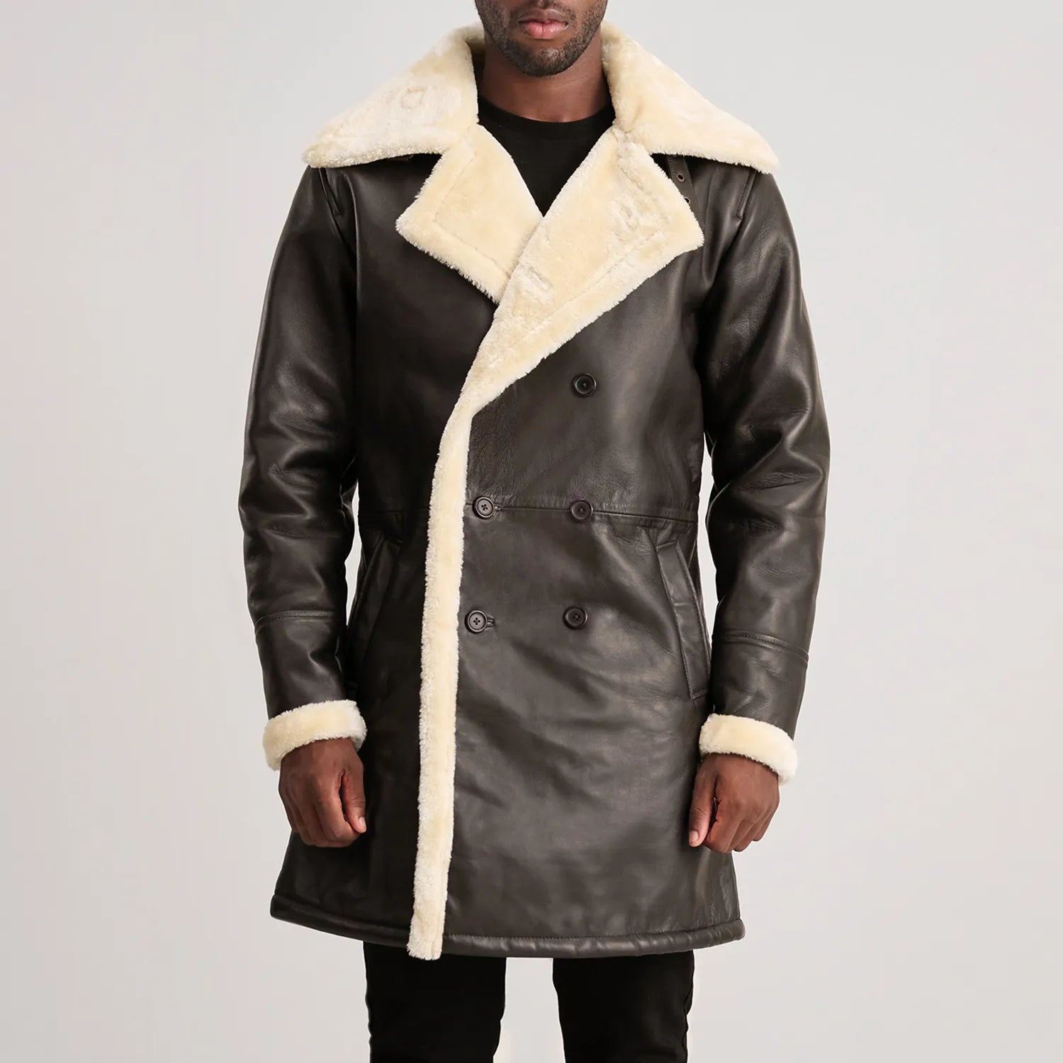 Charles Brown Leather Shearling Double-Breasted Coat - The Jacket
