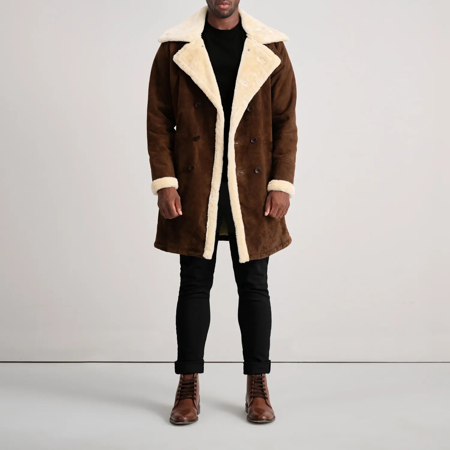 Charles Brown Suede Leather Shearling Double-Breasted Coat - The