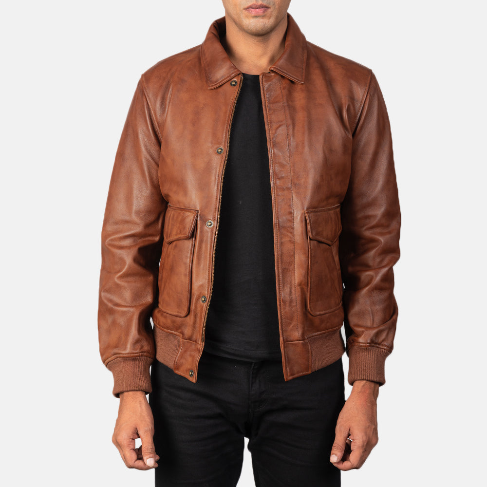 Men's Coffmen Brown A2 Leather Bomber Jacket – The Jacket Maker