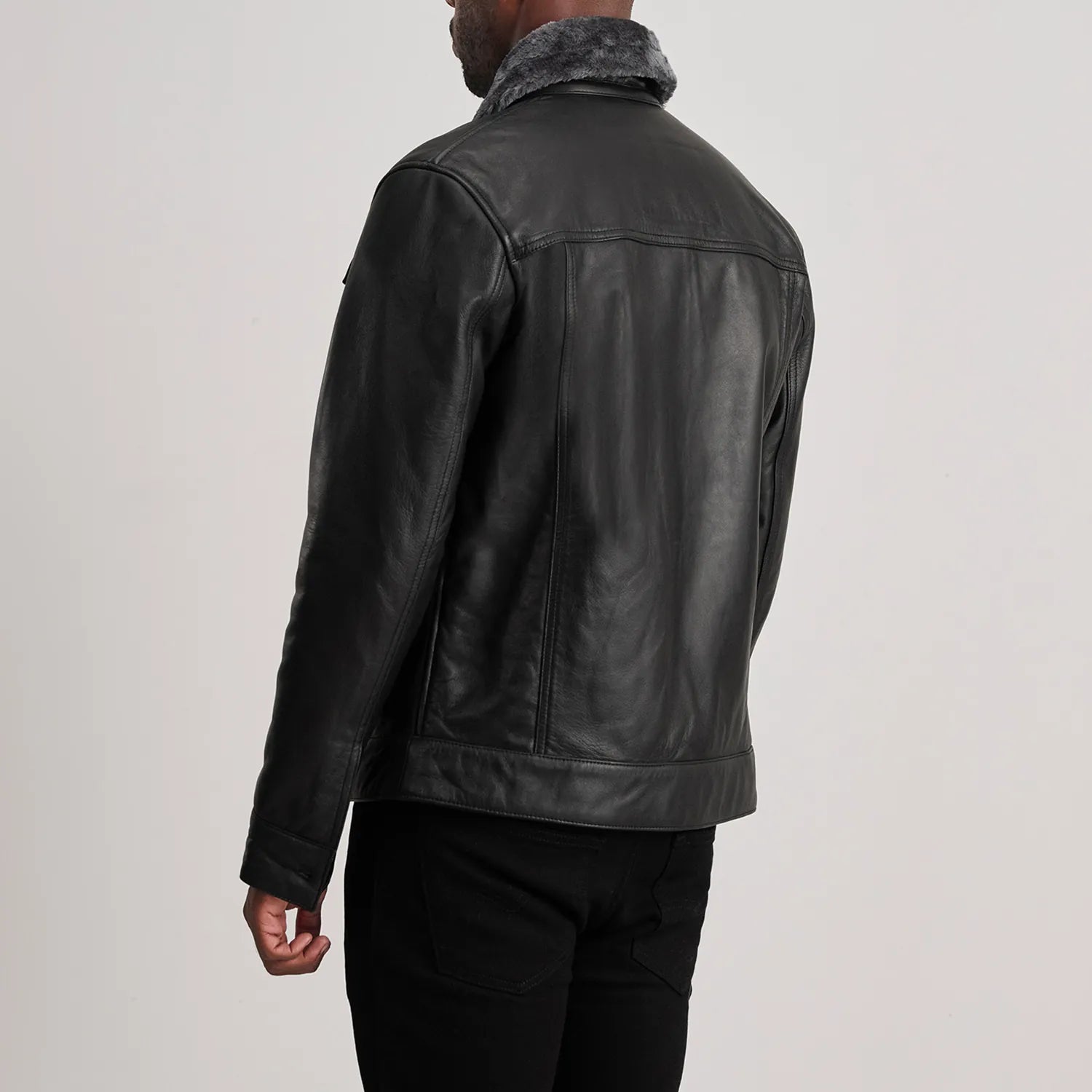 Dallis Black Leather Shearling Trucker Jacket - The Jacket Maker